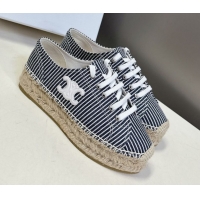 Top Design Celine Lace-up Platform Les Espadrilles in Oshkosh Canvas White/Navy Blue 0709097