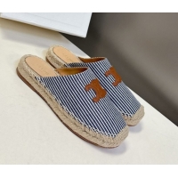 Good Looking Celine Platform Les Espadrilles Mules in Oshkosh Canvas Navy Blue 0709102