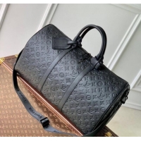 Top Grade Louis Vuitton Keepall Bandouliere 50 Travel Bag in Black Monogram Shadow Leather M44810 2025