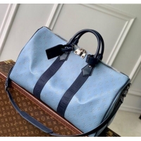 Top Grade Louis Vuitton Mens Keepall Bandouliere 50 Travel bag in Monogram Heritage Canvas M14837 Blue 2025