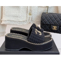 Most Popular Chanel Knit Wedge Slides Sandal with Chain Black 2025 CH061001