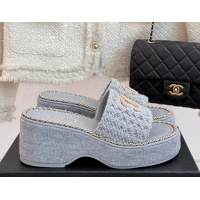 Good Quality Chanel Knit Wedge Slides Sandal with Chain Grey 2025 CH061001