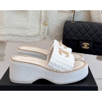 Top Grade Chanel Knit Wedge Slides Sandal with Chain White 2025 CH061001