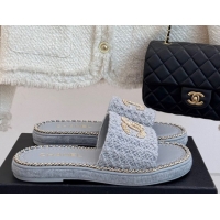 Buy Discount Chanel Knit Flat Slides Sandal with Chain Grey 2025 CH061001