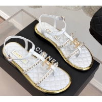 Good Looking Chanel Calfskin Flat Sandals with Chain White 2025 CH061002