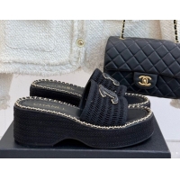 Purchase Chanel Crochet Wedge Slides Sandal with Chain Black2 2025 CH061004