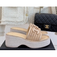 Durable Chanel Crochet Wedge Slides Sandal with Chain Beige2 2025 CH061004