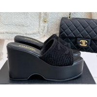 Low Price Chanel Crochet Mesh Wedge Slides Sandal Black 2025 CH06100