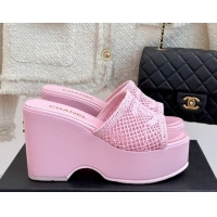 Cheap Price Chanel Crochet Mesh Wedge Slides Sandal Pink/Purple 2025 CH061005