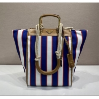 Luxury Cheap Prada Large Printed Canvas and Leather Tote Bag 1BG561 Blue 2025