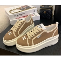 Shop Duplicate Chanel Platform Canvas Sneakers Brown 2025 CH061008