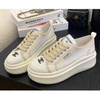 Good Product Chanel Platform Canvas Sneakers White 2025 CH061008