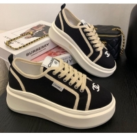 Luxury Cheap Chanel Platform Canvas Sneakers Black 2025 CH061008