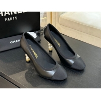 Charming Chanel Calfskin & Grosgrain Pumps 8.5cm with Pearls Heel Black 2025 CH061009