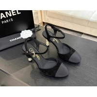 Low Cost Chanel Suede & Grosgrain Sandals 8.5cm with Pearls Heel Black 2025 CH061009