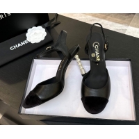 Shop Cheap Chanel Calfskin & Suede Mary Janes Pump 8.5cm with Pearls Heel Black CH061009