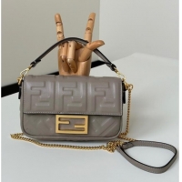 Shop Cheap Fendi Baguette Mini Nappa Leather Bag 0135S Grey 2025