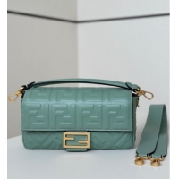 Top Grade Fendi Baguette Medium Nappa Leather Bag 0135M Green 2025