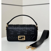 Well Crafted Fendi Baguette Medium Nappa Leather Bag 0135M Black/Gold 2025