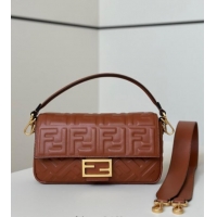 New Fashion Fendi Baguette Medium Nappa Leather Bag 0135M Brown 2025