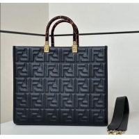 Grade Design Fendi Sunshine Shopper Medium Bag in FF Leather 8597L Black 2025