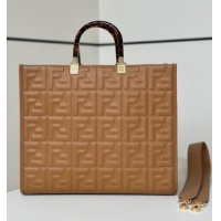 Top Quality Fendi Sunshine Shopper Medium Bag in FF Leather 8597L Brown 2025