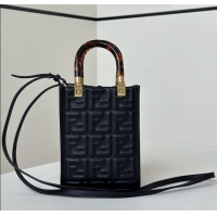 Well Crafted Fendi Mini Sunshine Shopper Bag in FF Leather 8597S Black 2025