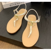 Sophisticated Chanel Calfskin Flat Thong Sandals with CC White 2025 CH061011