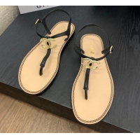 1:1 aaaaa Chanel Calfskin Flat Thong Sandals with CC Black 2025 CH061011