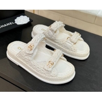 1:1 Chanel Crochet Strap Flat Slides Sandal White 2025 CH061012