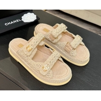 Sumptuous Chanel Crochet Strap Flat Slides Sandal Beige 2025 CH061012