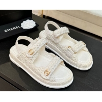 Top Design Chanel Crochet Strap Flat Sandals White 2025 CH061012