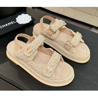 Big Discount Chanel Crochet Strap Flat Sandals Beige 2025 CH061012