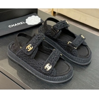 Buy Discount Chanel Crochet Strap Flat Sandals Black 2025 CH061012