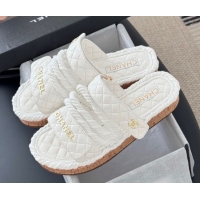 Hot Style Chanel Quilted Calfskin & Cord Slides Sandal White 2025 CH061013