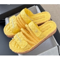 Grade Chanel Quilted Calfskin & Cord Slides Sandal Yellow 2025 CH061013