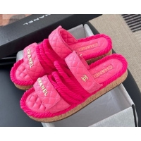 Unique Discount Chanel Quilted Calfskin & Cord Slides Sandal Pink 2025 CH061013