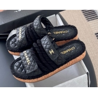 Perfect Chanel Quilted Calfskin & Cord Slides Sandal Black 2025 CH061013