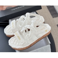 Good Quality Chanel Quilted Calfskin & Cord Sandals White 2025 CH061013