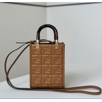 Good Taste Fendi Mini Sunshine Shopper Bag in FF Leather 8597S Brown 2025