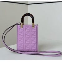 Good Looking Fendi Mini Sunshine Shopper Bag in FF Leather 8597S Purple 2025
