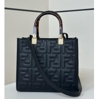 Famous Brand Fendi Sunshine Small Tote Bag in FF Leather 8618 Black 2025