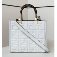Shop Discount Fendi Sunshine Small Tote Bag in FF Leather 8618 White 2025