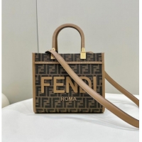 Luxurious Fendi Sunshine Small Tote Bag in FF jacquard fabric 8618 Beige 2025