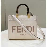Classic Specials Fendi Sunshine Small Tote Bag in Logo Calfskin Leather 8618 White 2025