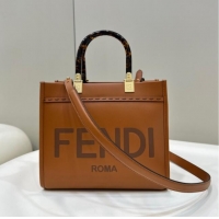 Most Popular Fendi Sunshine Small Tote Bag in Logo Calfskin Leather 8618 Brown 2025