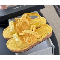 Stylish Chanel Quilted Calfskin & Cord Sandals Yellow 2025 CH061013