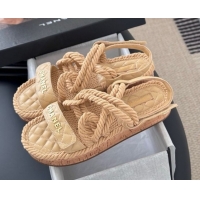Sumptuous Chanel Quilted Calfskin & Cord Sandals Beige 2025 CH061013