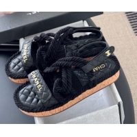 Best Grade Chanel Quilted Calfskin & Cord Sandals Black 2025 CH061013