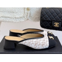 Modern Chanel Tweed Heel Mules White/Black/Brown 2025 CH061014
